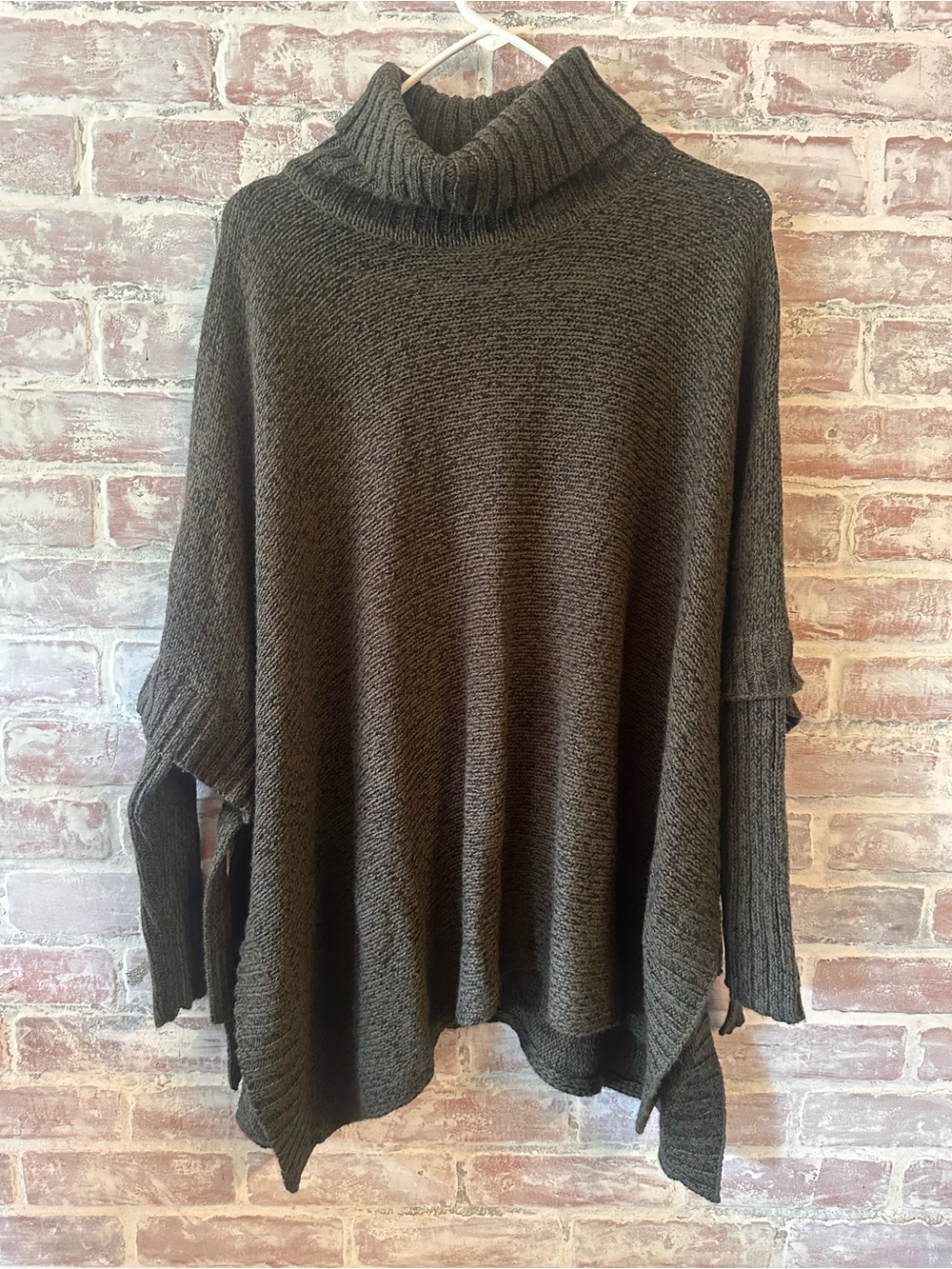 Alya Olive Green Turtleneck Poncho Sweater